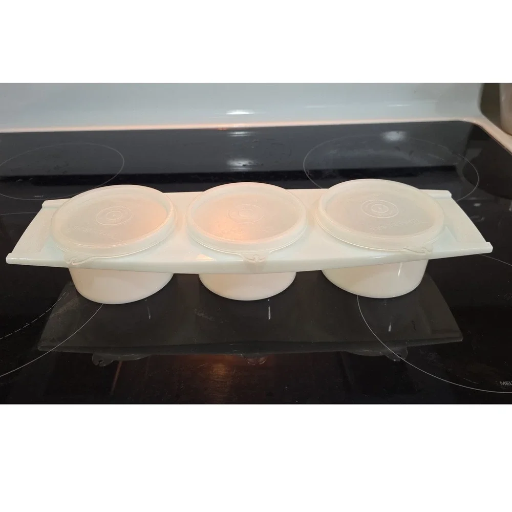 Vintage Tupperware Triple Condiment Caddy Server 732 with Lids